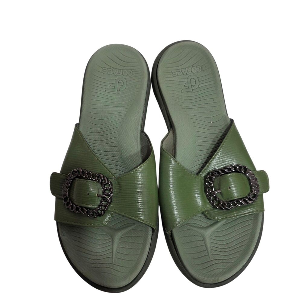 COFACE Green Slide Sandals Womens 8 Comfort Buckle Casual Slip On Shoes
